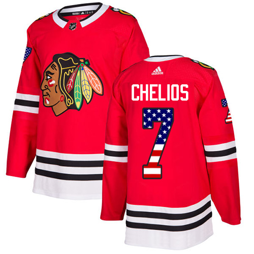 Adidas Blackhawks #7 Chris Chelios Red Home Authentic USA Flag Stitched NHL Jersey - Click Image to Close